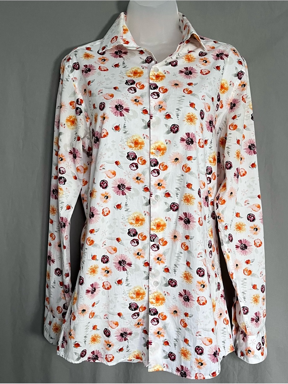 Bar III Slim Fit 100% Organic Cotton Fall Floral Ditsy Button Down Shirt